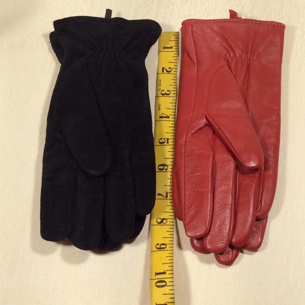 Ladies Red Leather & BlackPigskin Gloves-S/M